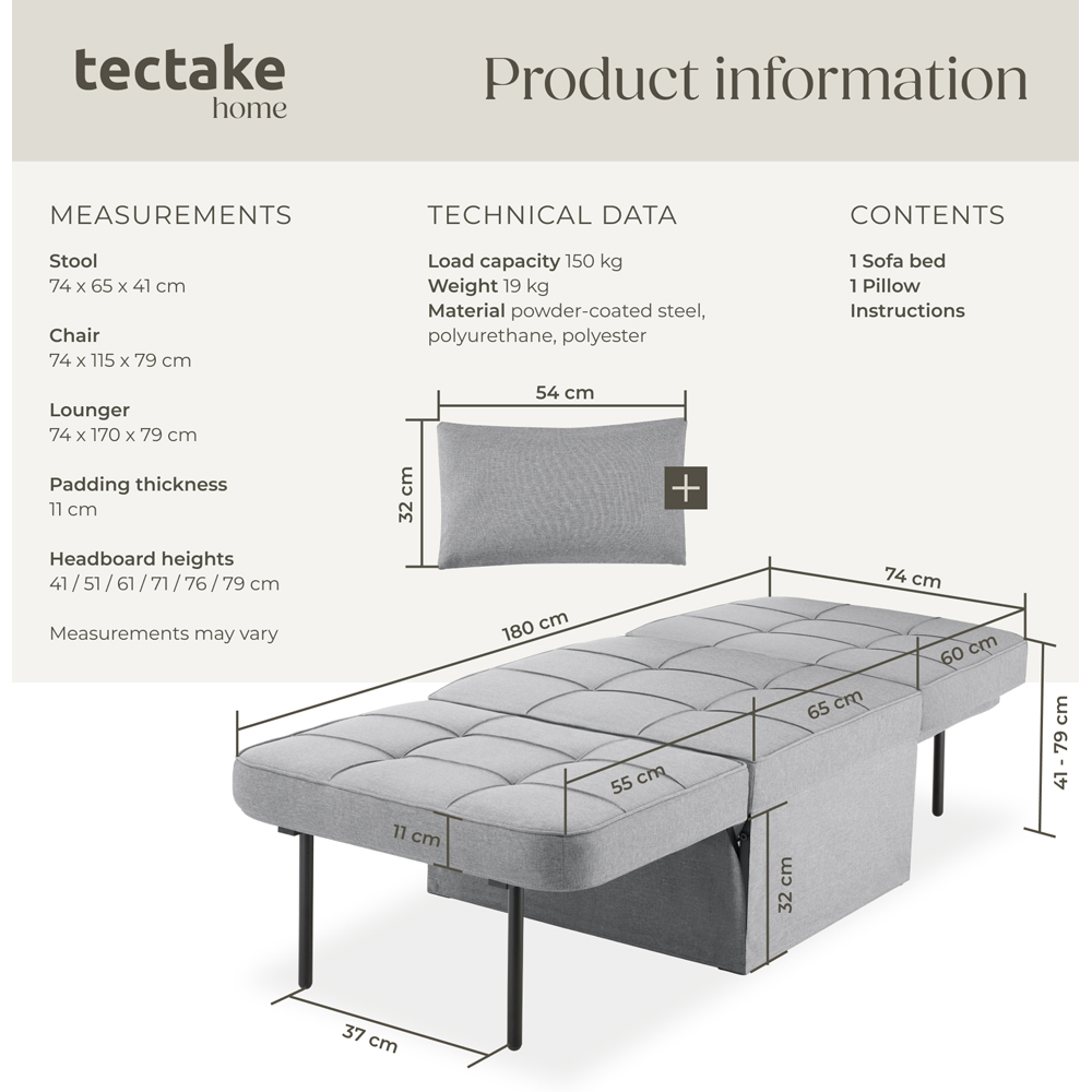 tectake Ponto 4 in 1 Grey Sofa Bed Image 9