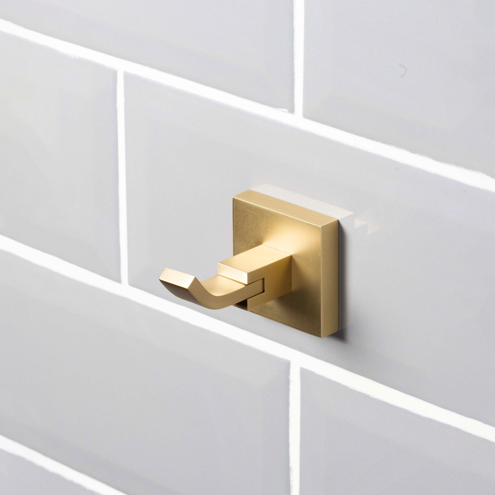 Bristan Solid Brass Brushed Brass Wall Mounted Square Robe Hook Image 3
