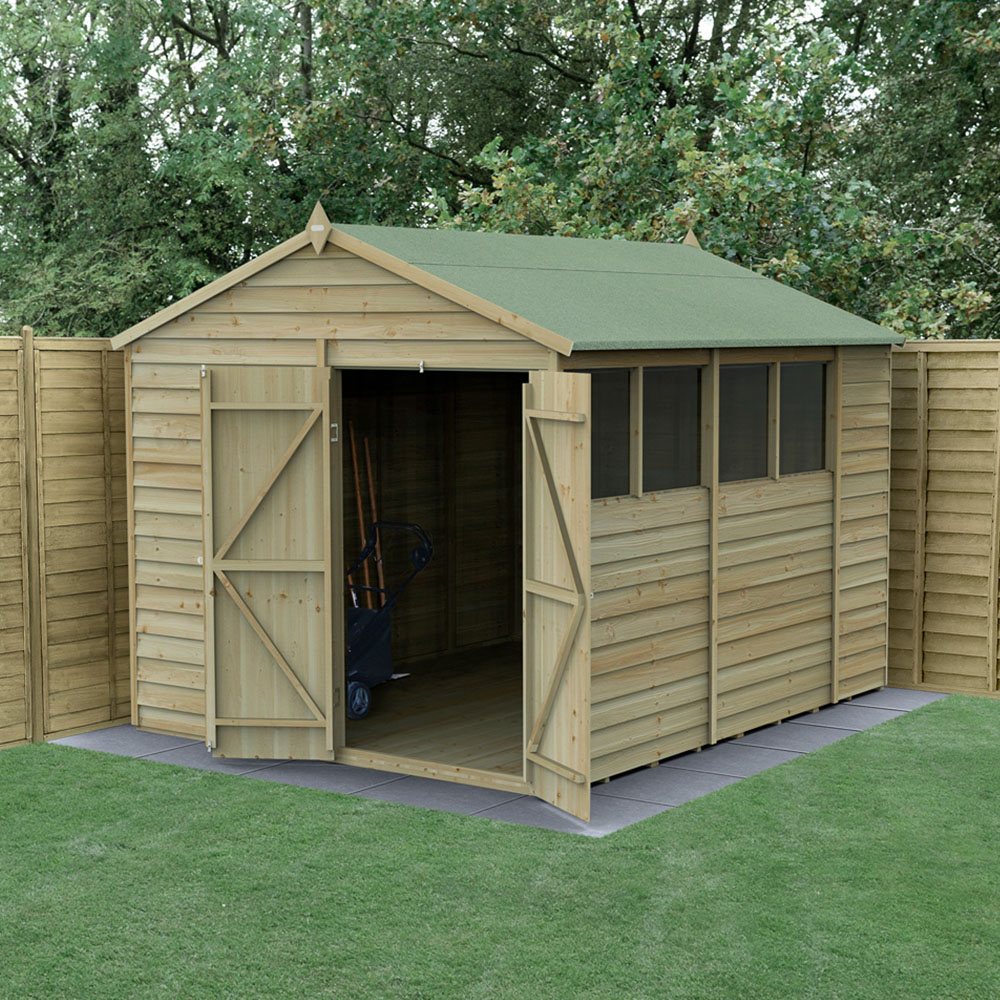 Forest Garden 4LIFE 8 x 10ft Double Door 4 Windows Apex Shed Image 2