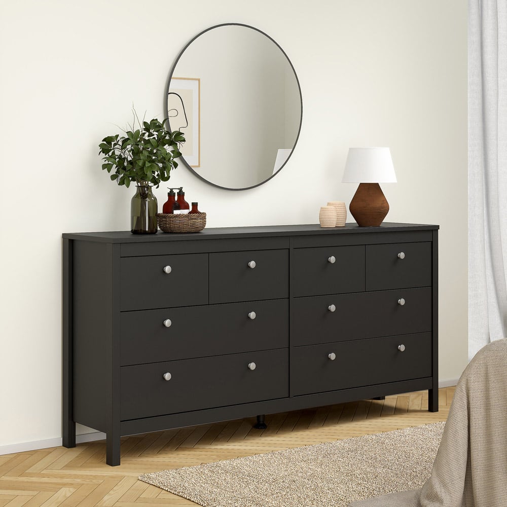 Florence Madrid 8 Drawer Matt Black Double Dresser Image 6