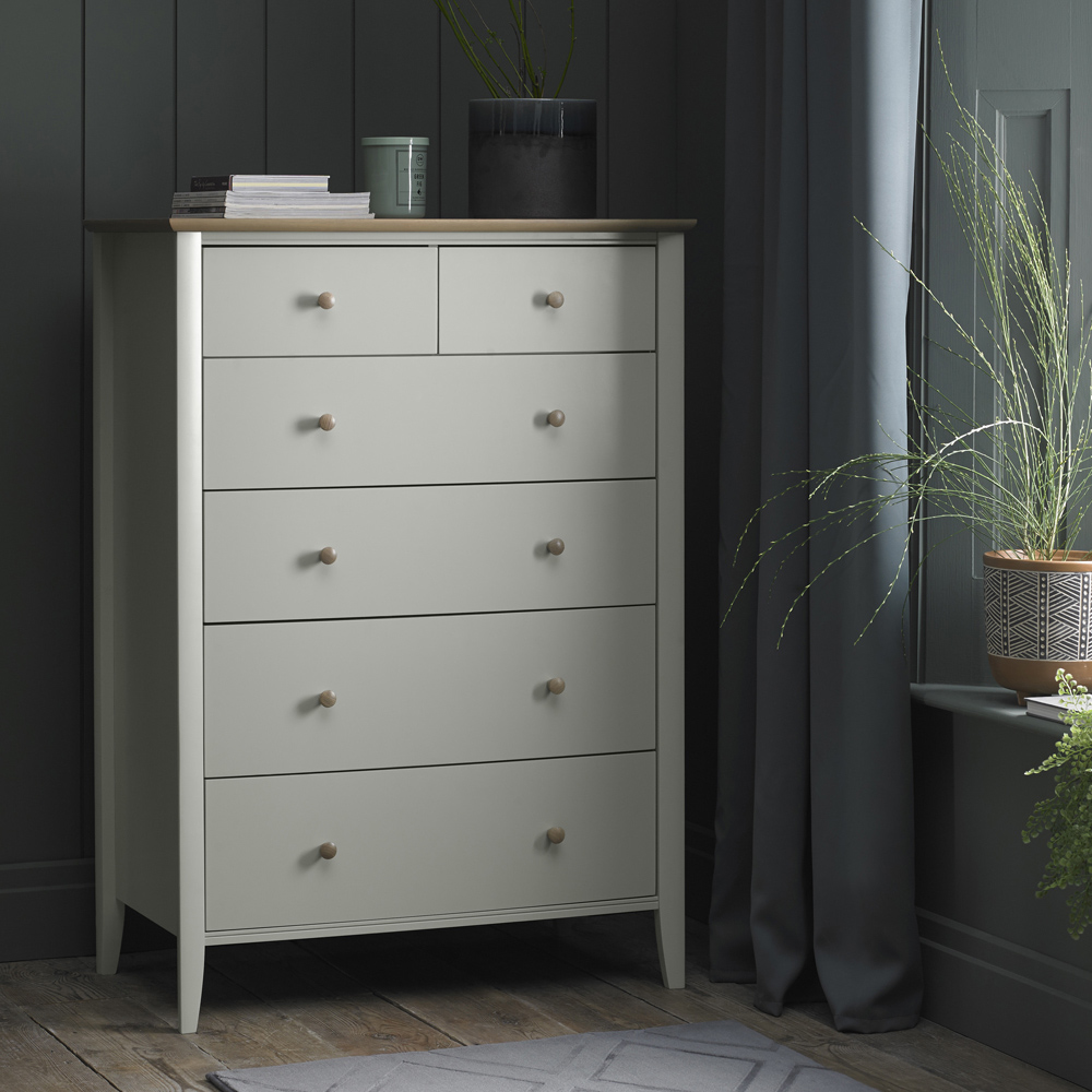 Bentley Designs Whitby 6 Drawer Scandi Oak and Soft Grey Chest of Drawers Image 3
