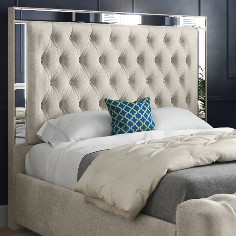 Marino Silver Single Velvet Upholstered Bed Frame with Mirrored Headboard Image 3