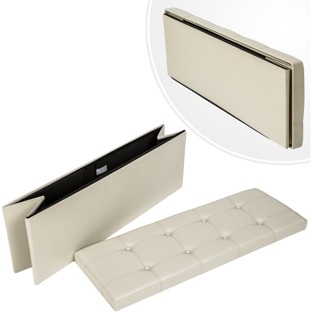 tectake Beige Foldable Padded Stool with Storage Image 5