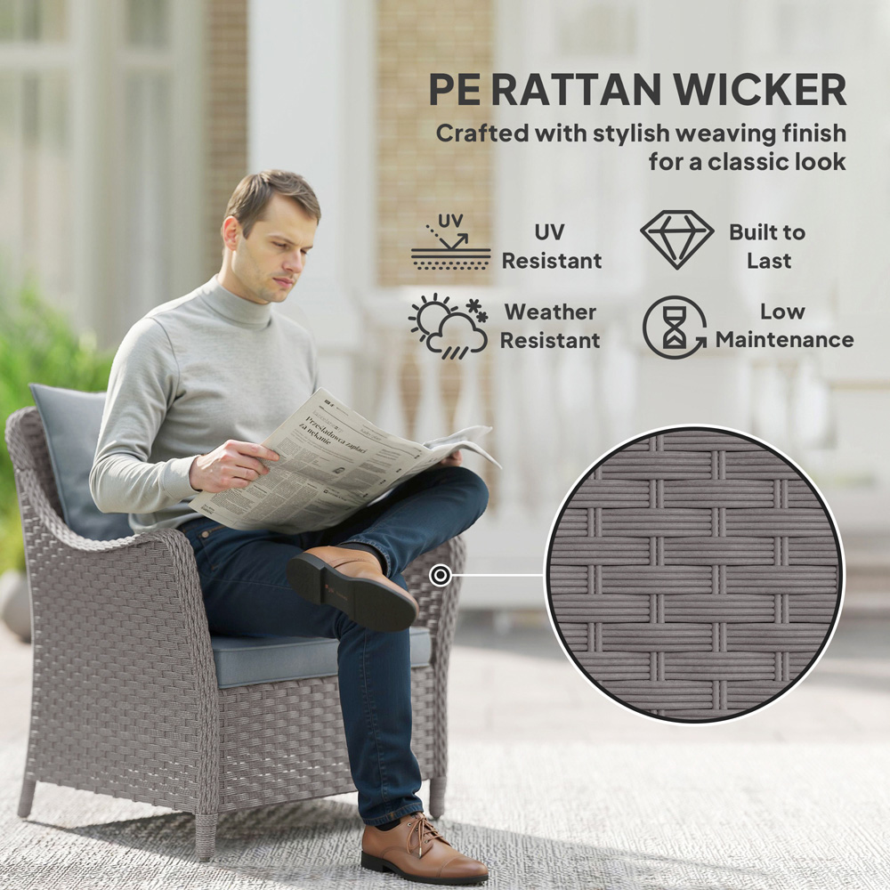 Outsunny Set of 2 Light Grey Cushioned PE Rattan Garden Chair Image 8