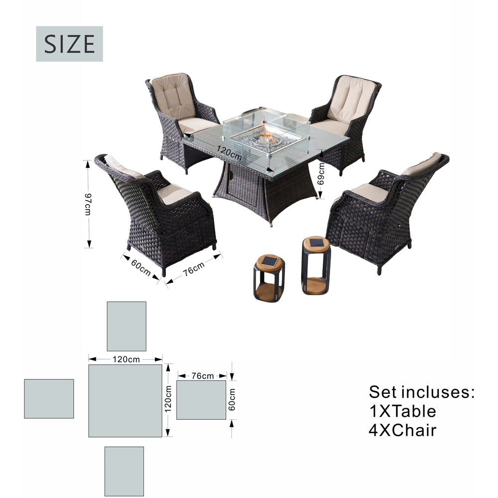 Direct wicker Brown 4 Seater Rattan Outdoor Dining Set with Firepit Table Image 9