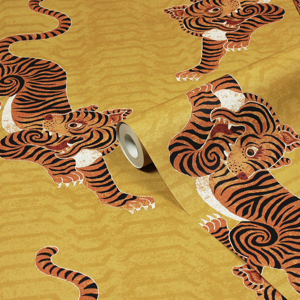 furn. Tibetan Tiger Ochre Matte Wallpaper Image 2