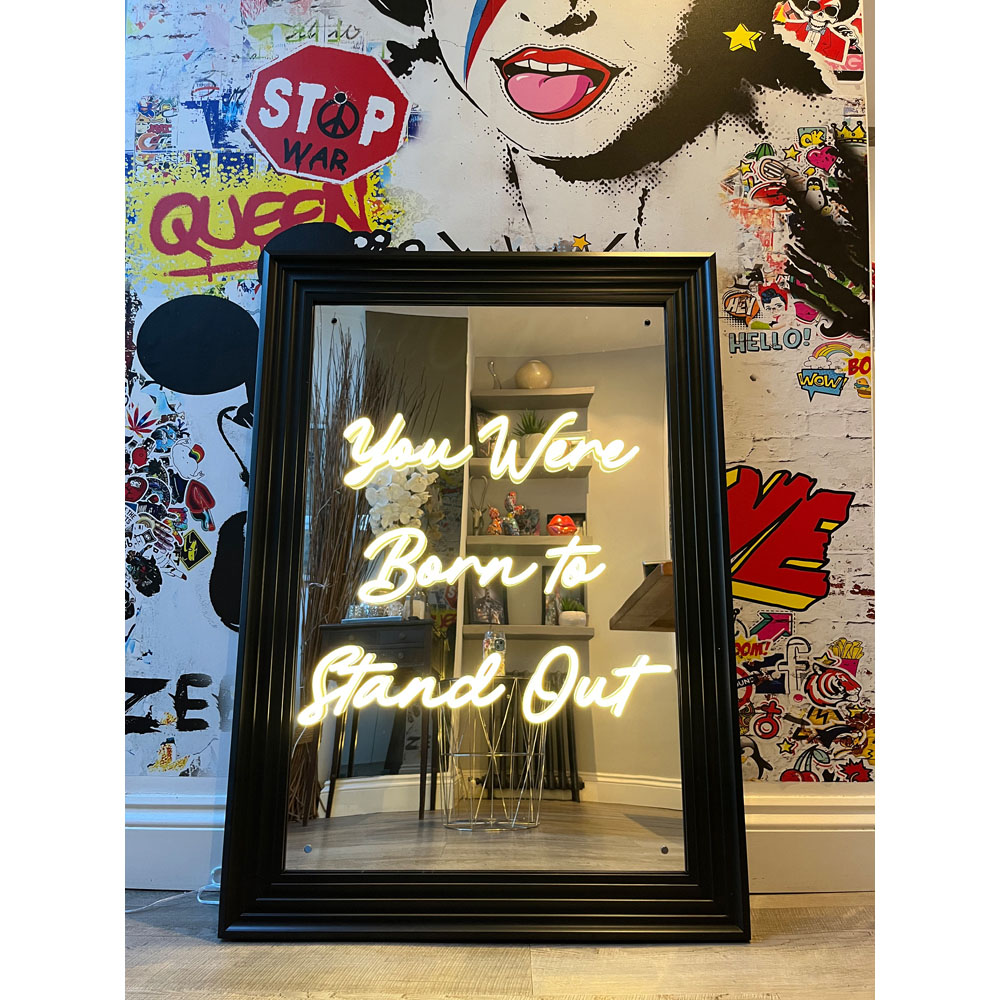 Splashbax You Were Born to Stand Out Mirror Black Premium Gallery Frame LED Neon Wall Art Image 2