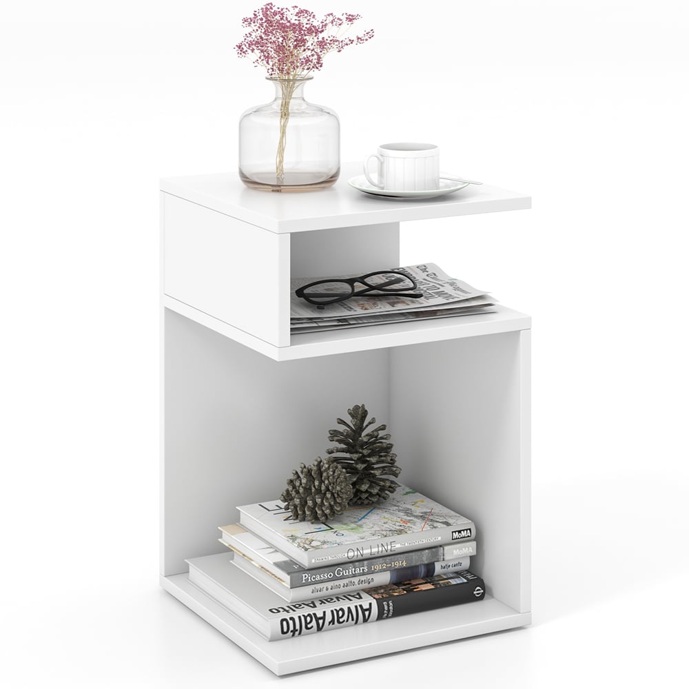 Costway 2 Shelf White S Shaped Side Table Image 3
