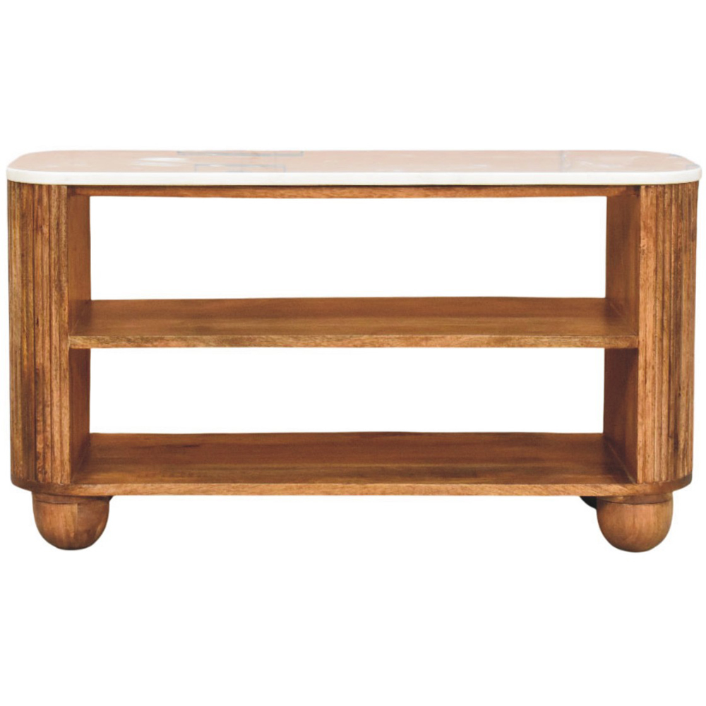 Artisan Furniture Beaumont Golden Teak 2 Shelf Marble Top Mango Wood Shoe Bench Image 2