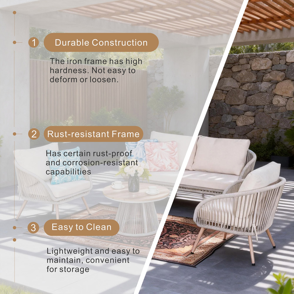 Direct Wicker 4 Seater Grey Iron Woven Garden Conversation Sofa Set with Wooden Coffee Table Image 6