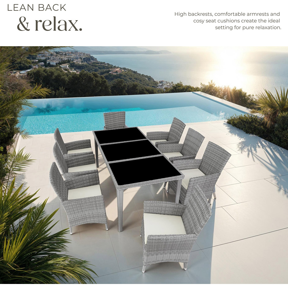 tectake Menorca 8 Seater Rattan Garden Dining Set Light Grey Image 4
