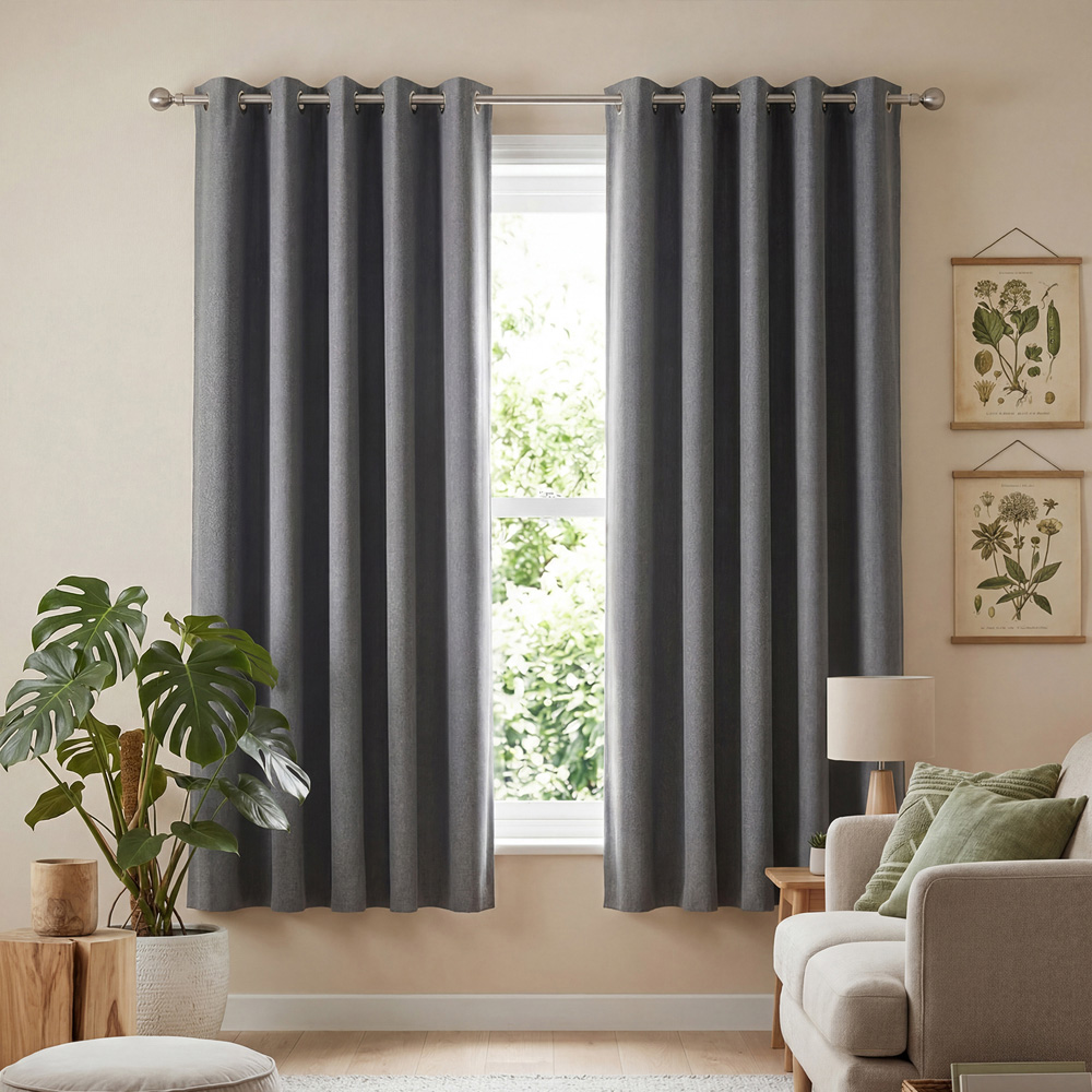 Living and Home Solid Grey Blackout Chenille Curtains 168 x 137cm Image 8