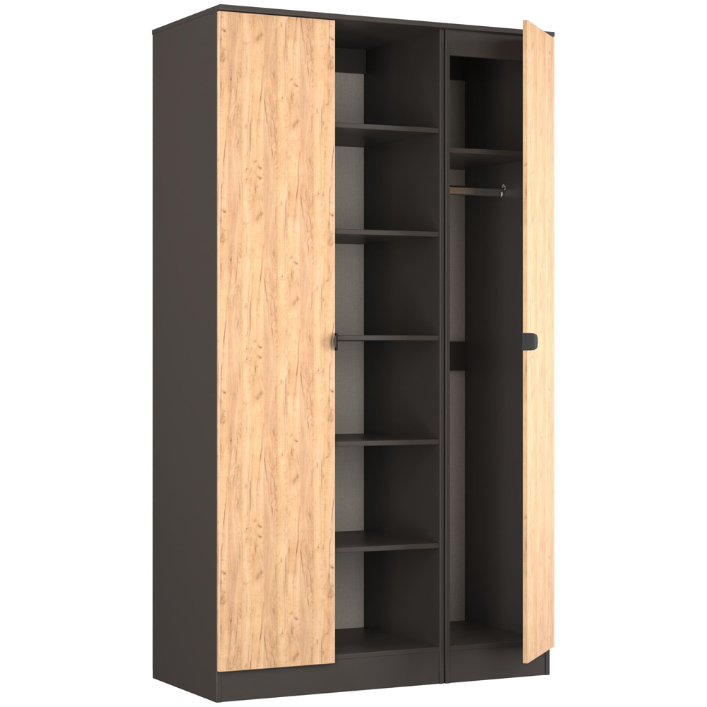 Crowndale Bora 2 Door 6 Shelf Gold Oak and Graphite Triple Wardrobe Image 6
