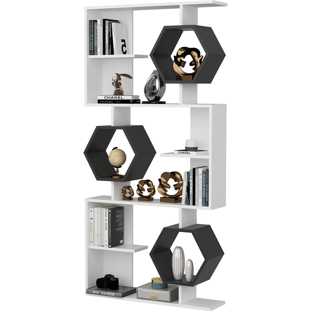 Decorotika Darla 9 Shelf White and Anthracite Geometric Bookcase Image 4