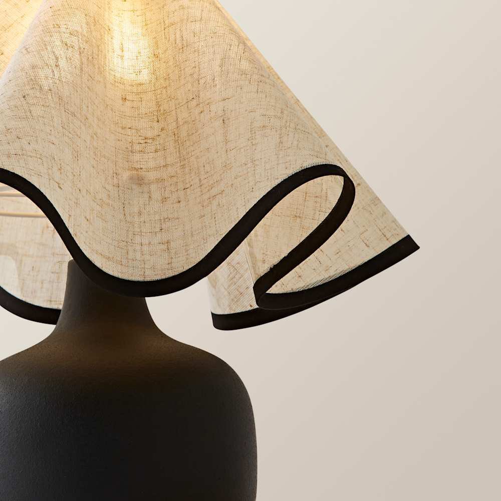ValueLights Emilia Black Ceramic Table Lamp with Linen Wave Shade and Bulb Image 4