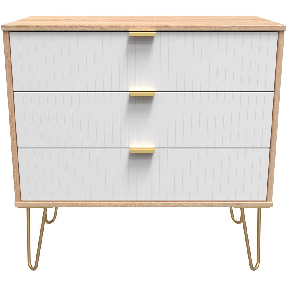 Crowndale 3 Drawer White Matt and Bardolino Oak Wide Chest of Drawers Ready Assembled Image 3