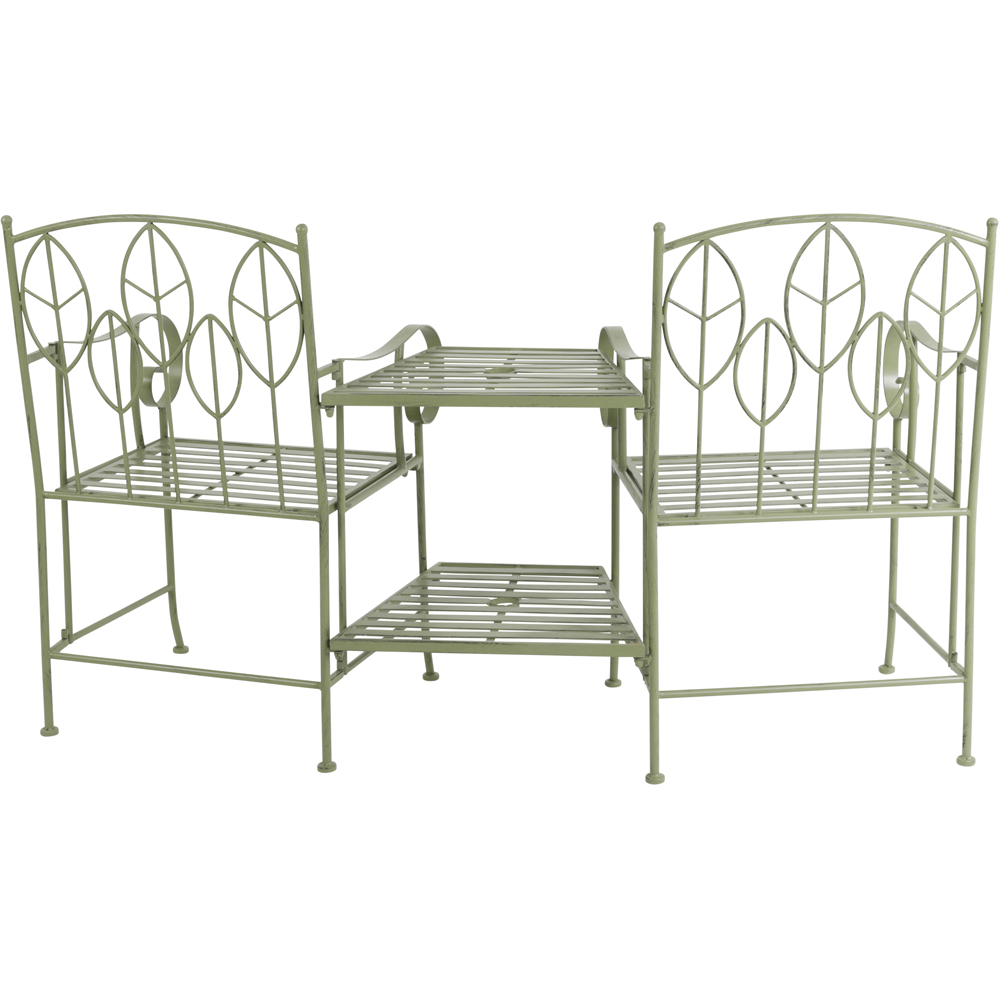 Charles Bentley 2 Seater Sage Green Rustic Metal Leaf Pattern Garden Companion Seat Image 5