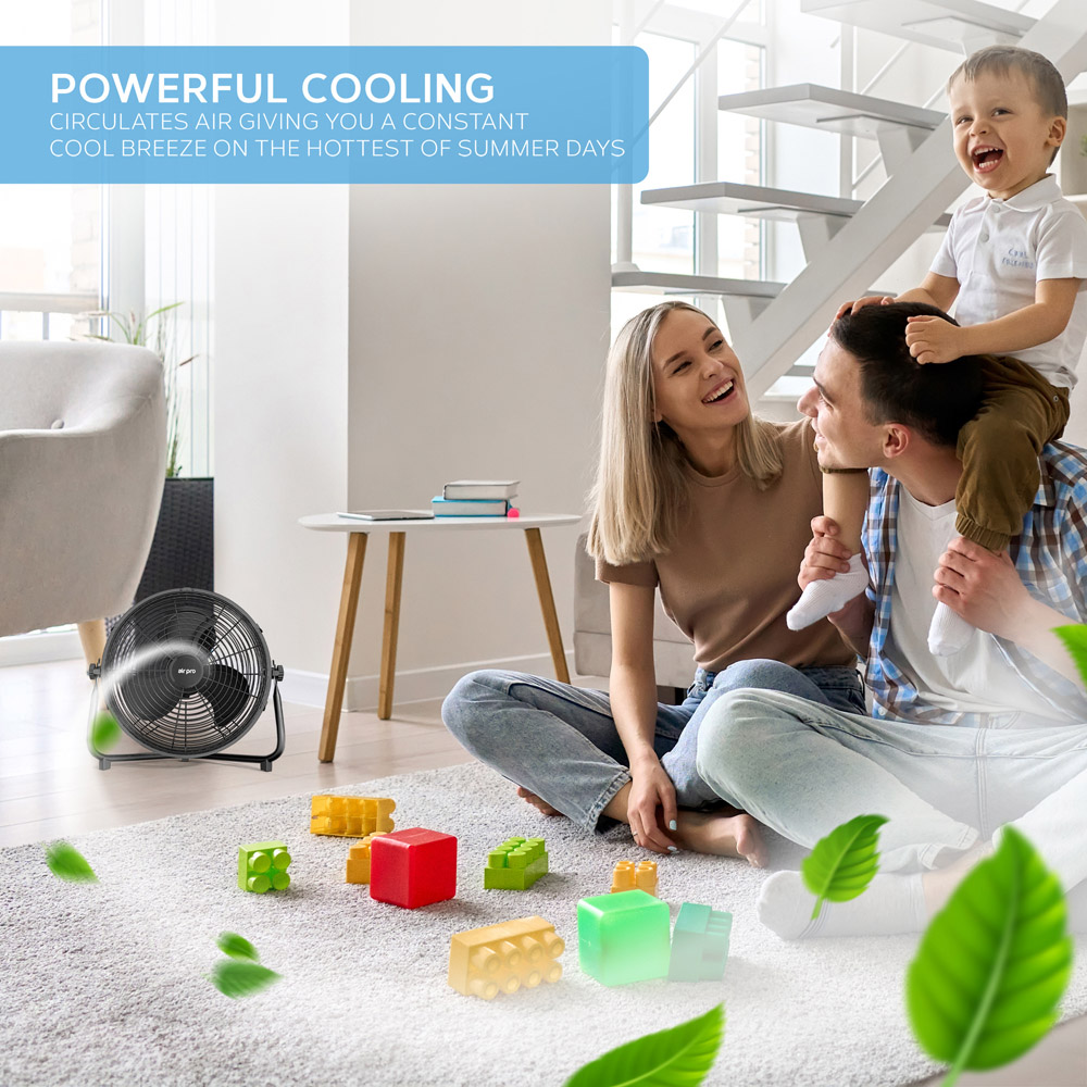 Air Pro Black 3 Speed Powerful Air Cooling and Circulating Floor Fan 14 inch Image 4