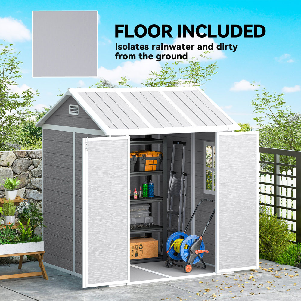 Outsunny 6 x 6ft Grey Plastic Garden Shed with Floor Image 6