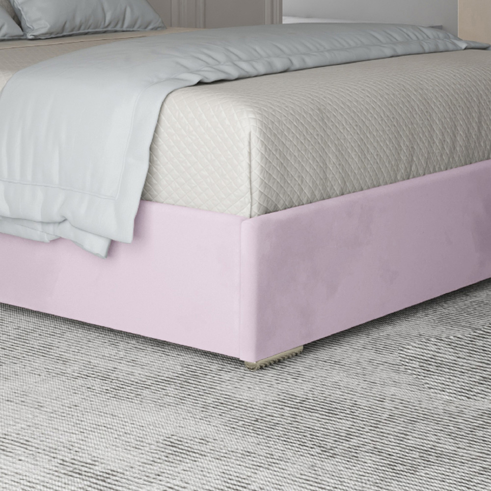 Alison Pink Small Double Velvet Upholstered Metal Bed Frame with Panelled Headboard Image 4