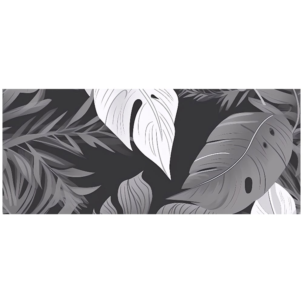 Warren Reed Designer Black White Tropical Leaves Glass Bathroom Splashback 25 x 60cm Image 2