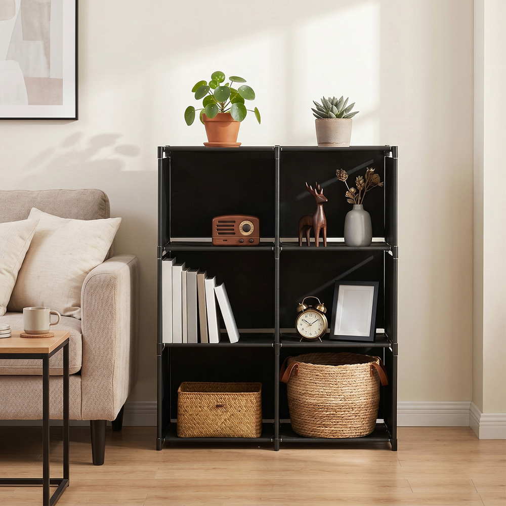 Living and Home 3-Tier Black Double Row Storage Shelf with Metal Frame Image 2