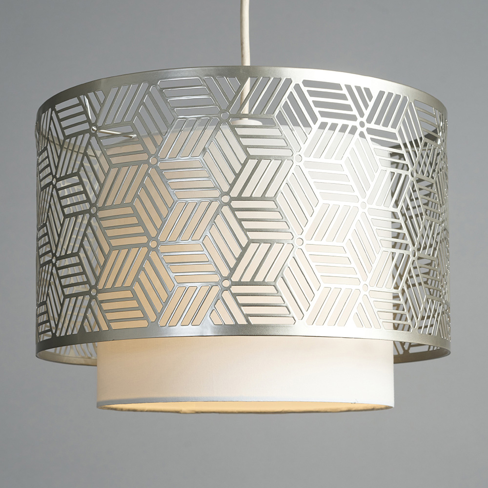ValueLights Eugene Geo Grey Ceiling Pendant Light Drum Lamp Shade Image 2