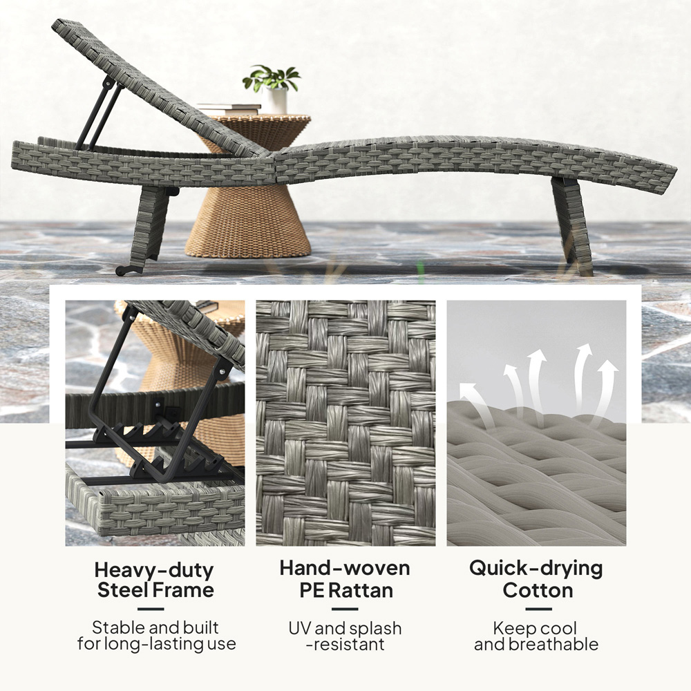 Outsunny Mixed Grey Rattan 4 Position Adjustable Sun Lounger Image 4