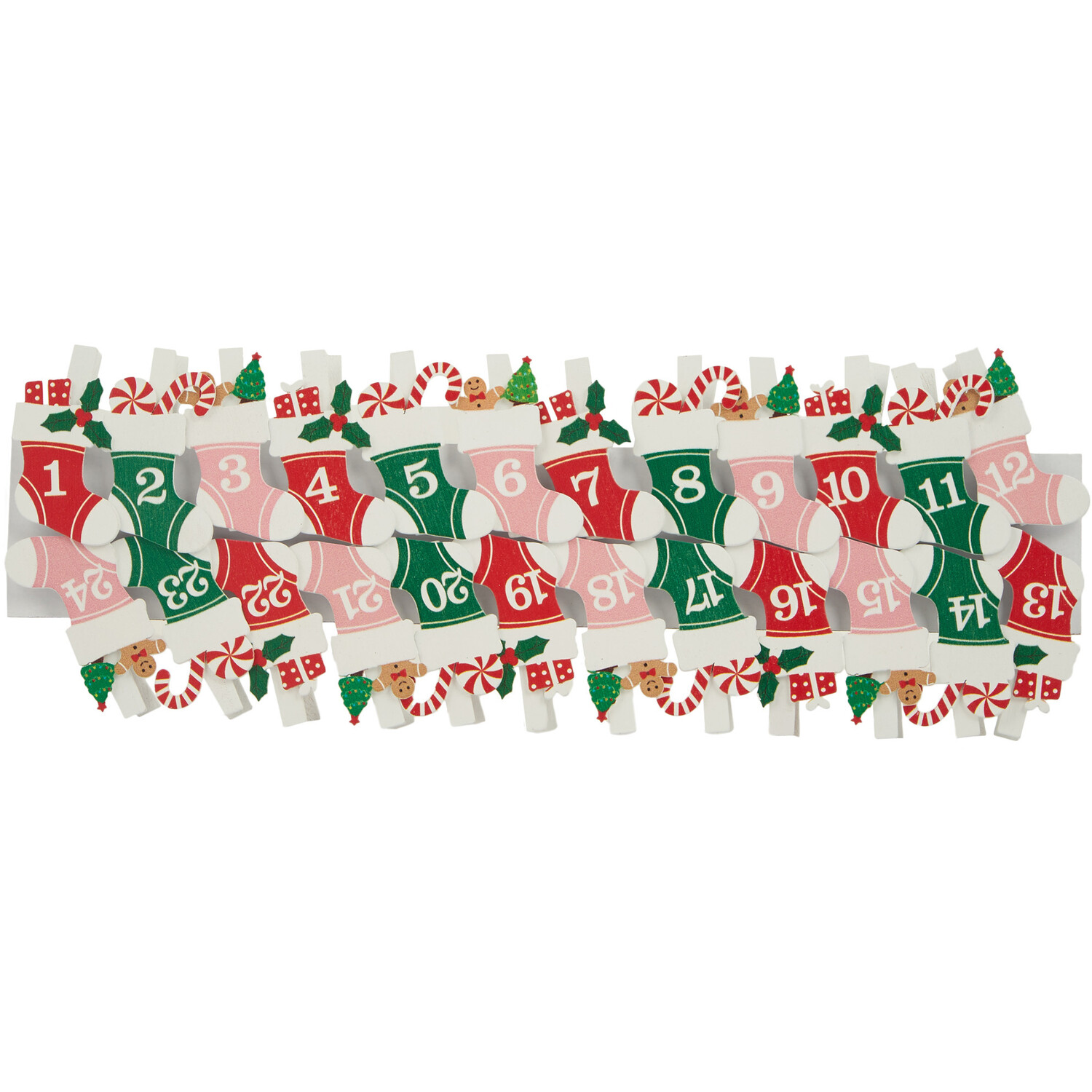 Pack of 24 Christmas Stocking Advent Pegs Image 3