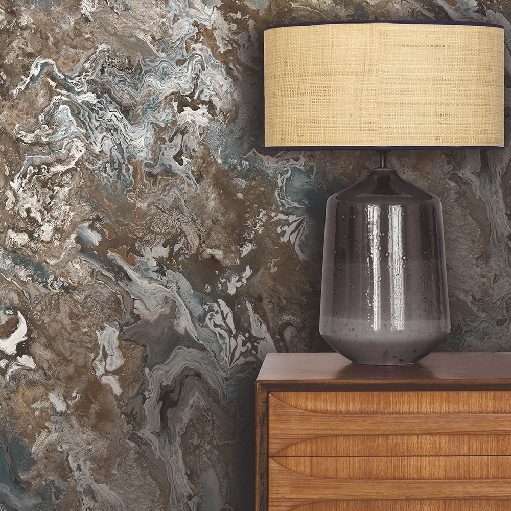 Rasch Serafina Blue and Brown Wallpaper Image 4