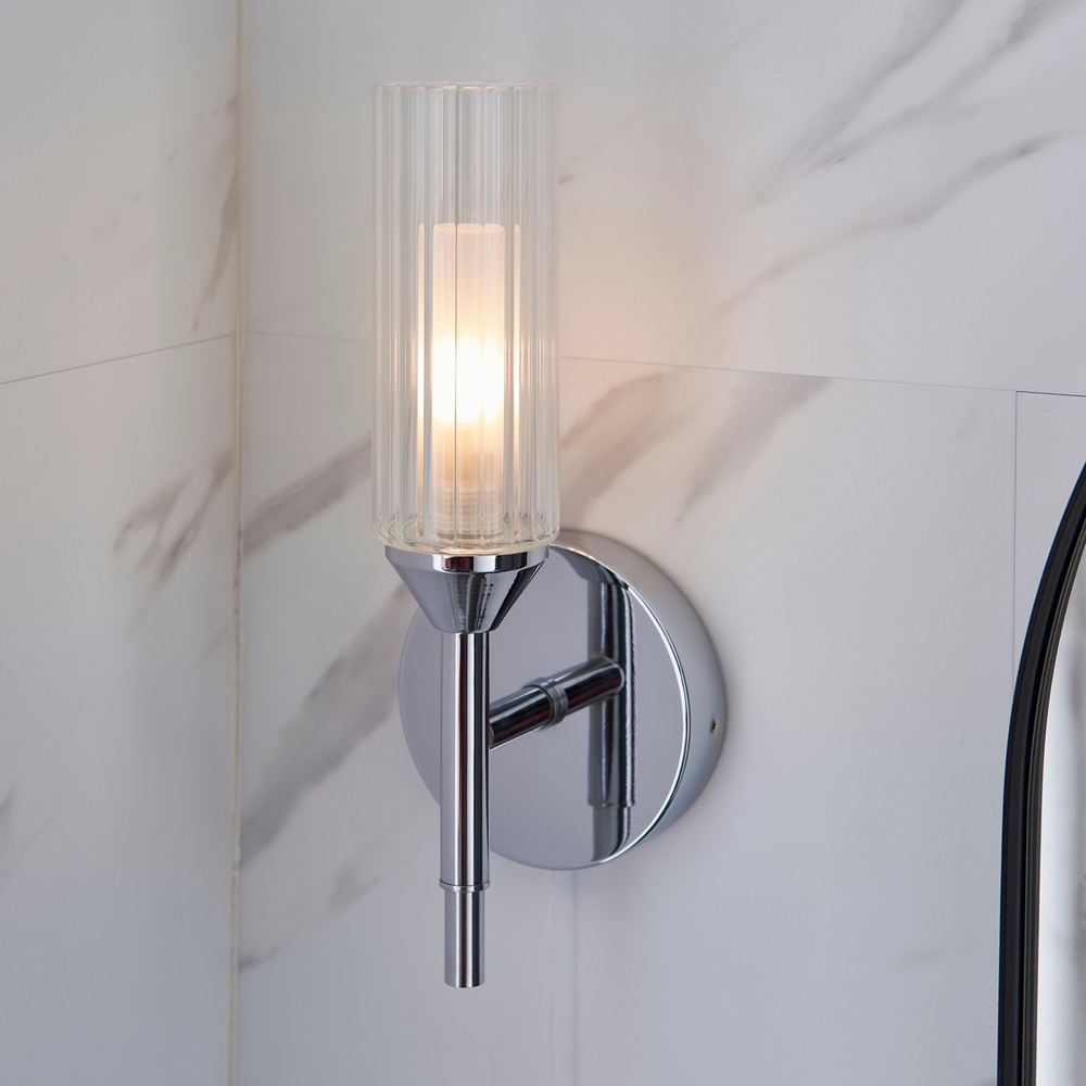 Merano Casoria Ribbed Glass Chrome Plate Bathroom Wall Light Image 2
