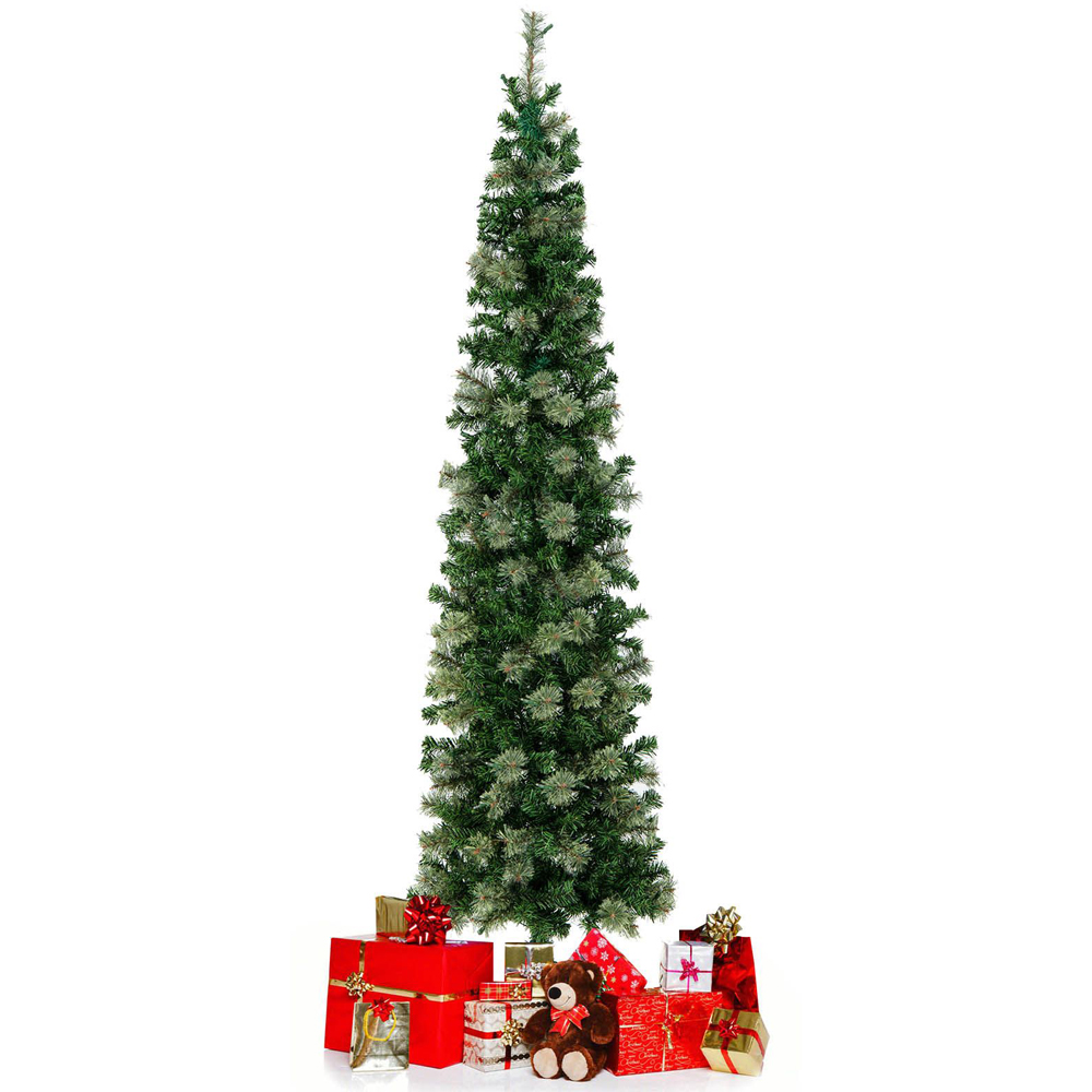 Costway Pre Lit Warm White LED Half Shape Artificial Christmas Tree 7ft Image 3
