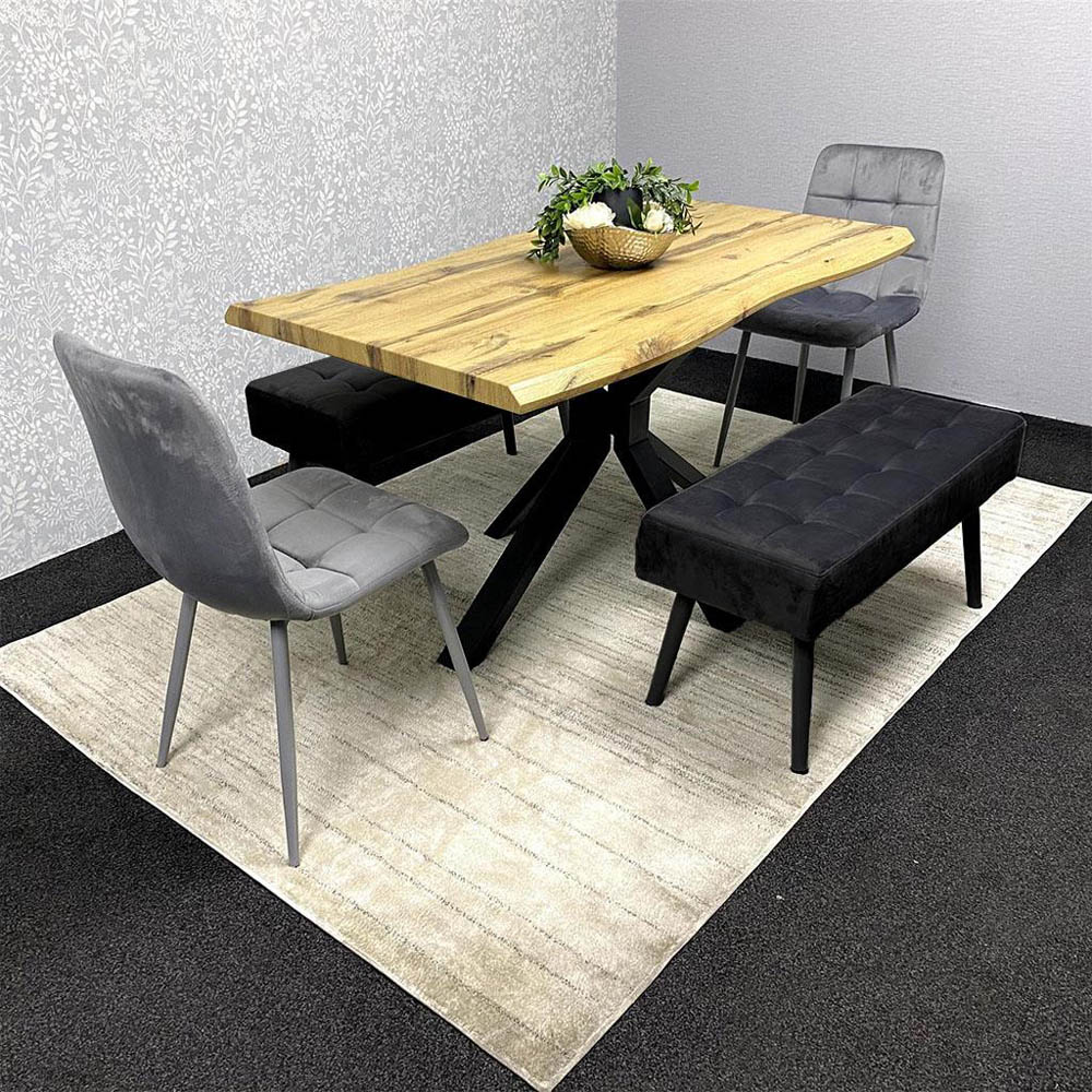 Portland 6 Seater Black and Grey Wood Dining Set with Velvet Chairs and Bench Image 6