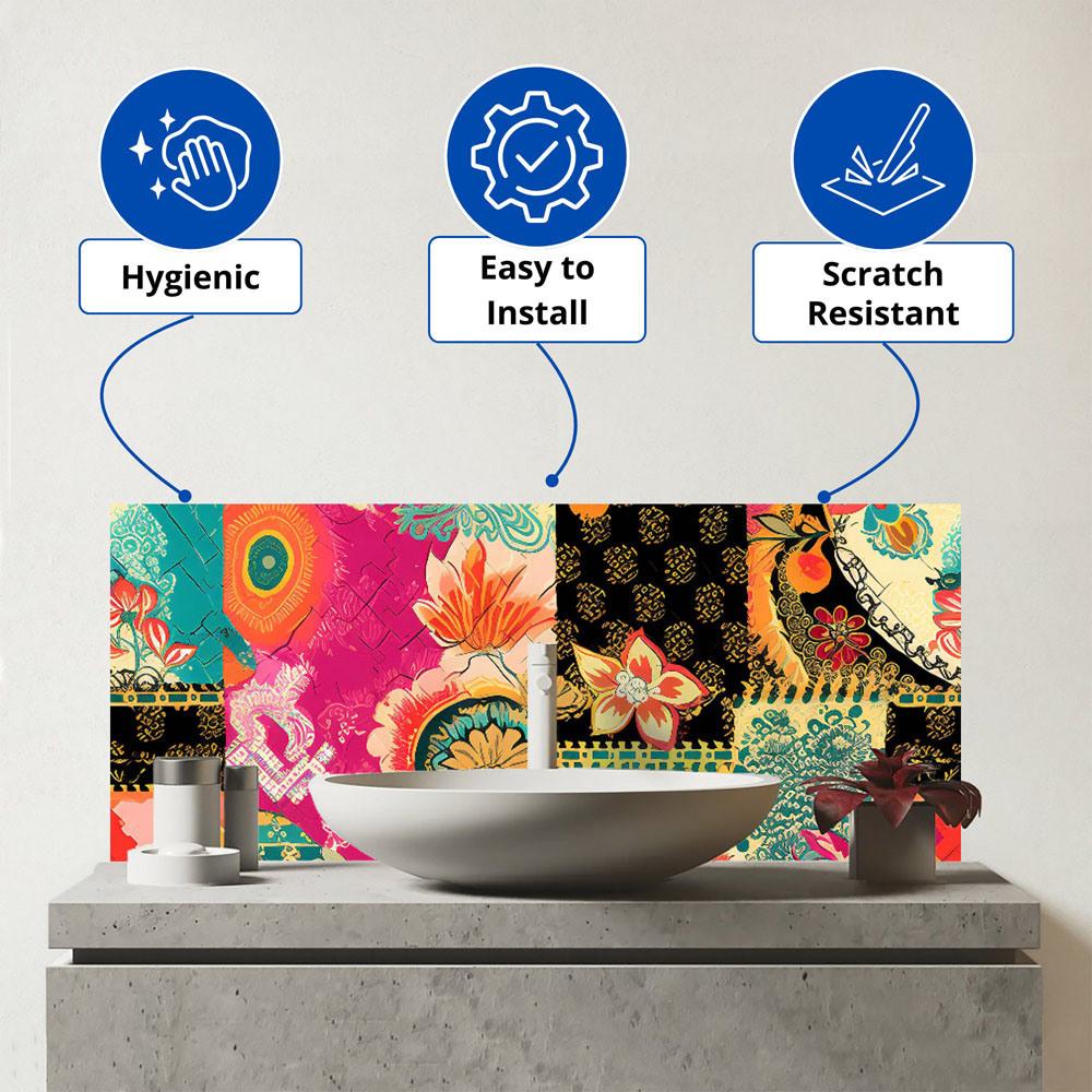 Warren Reed Designer Patchwork Mixed Textiles Glass Bathroom Splashback 25 x 60cm Image 3