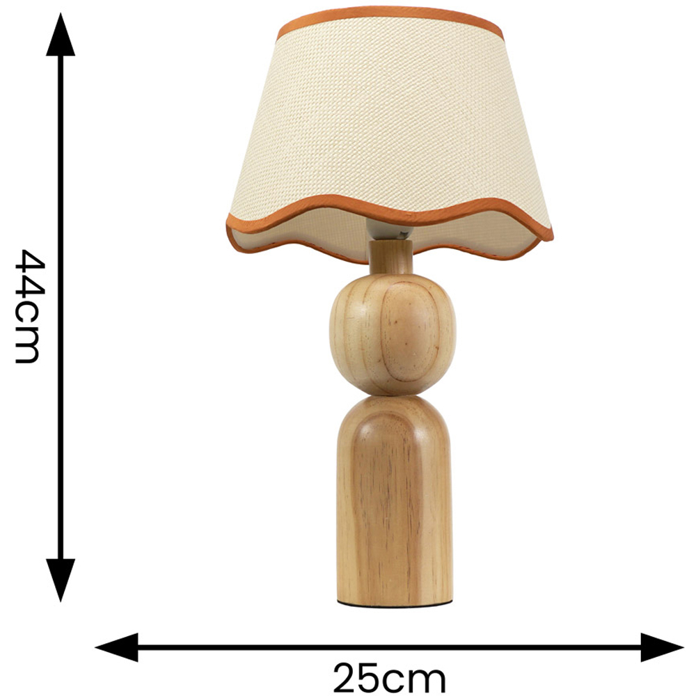 ValueLights Azalea Linen Scallop Rust Edge Shade Rustic Wooden LED Table Lamp Image 4