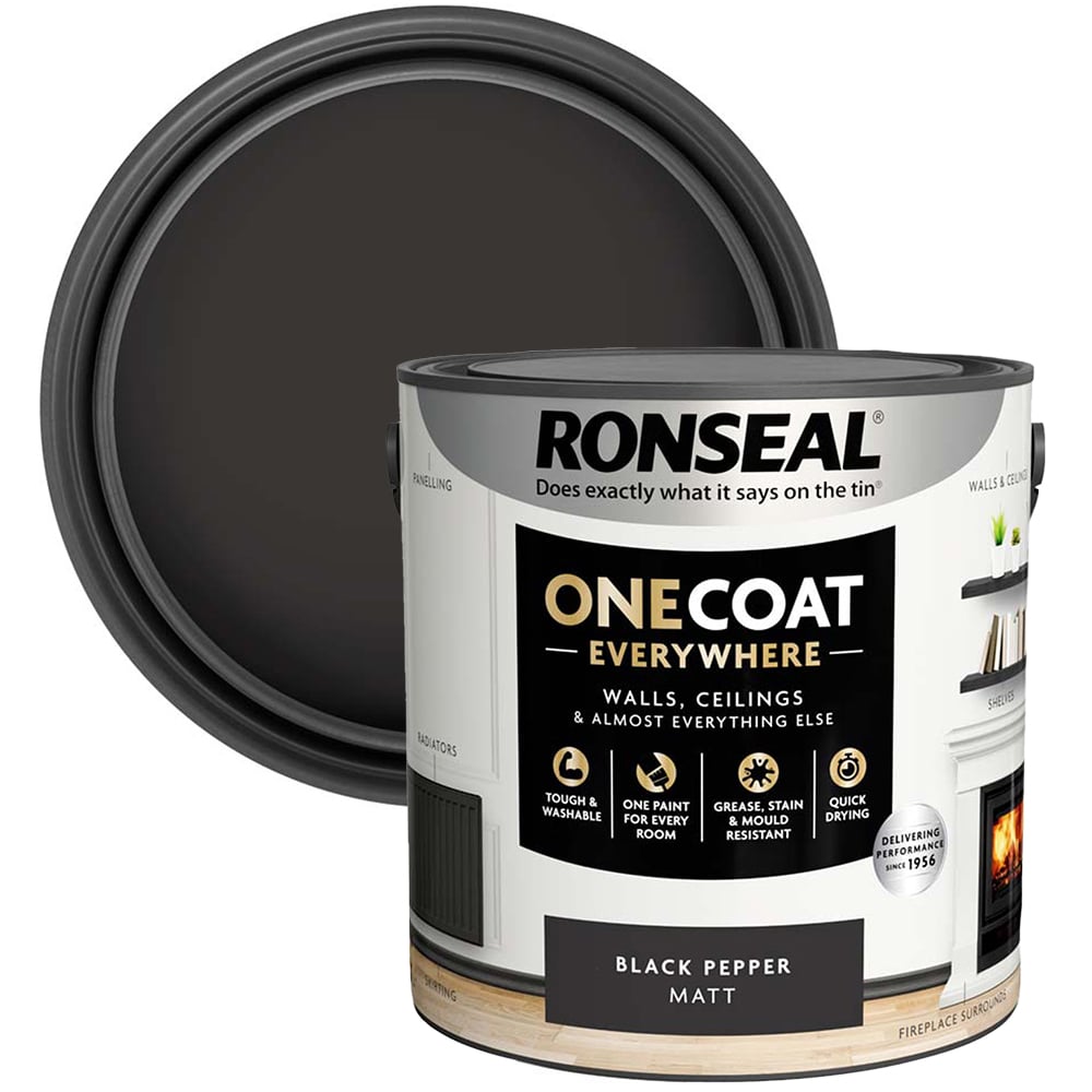 Ronseal One Coat Everywhere Black Pepper Matt Interior Paint 2.5L Image 1