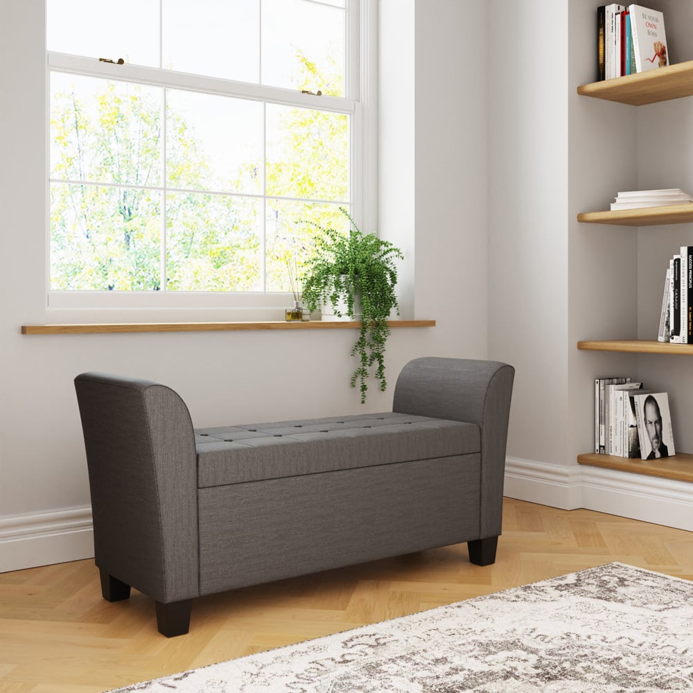 GFW Verona Charcoal Grey Upholstered Window Seat Image 5