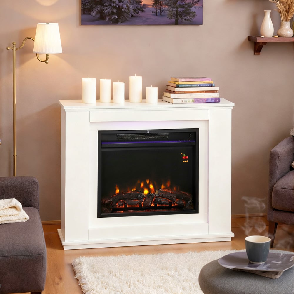 HOMCOM White Inset Electric Fireplace and Mantel 2000W Image 2