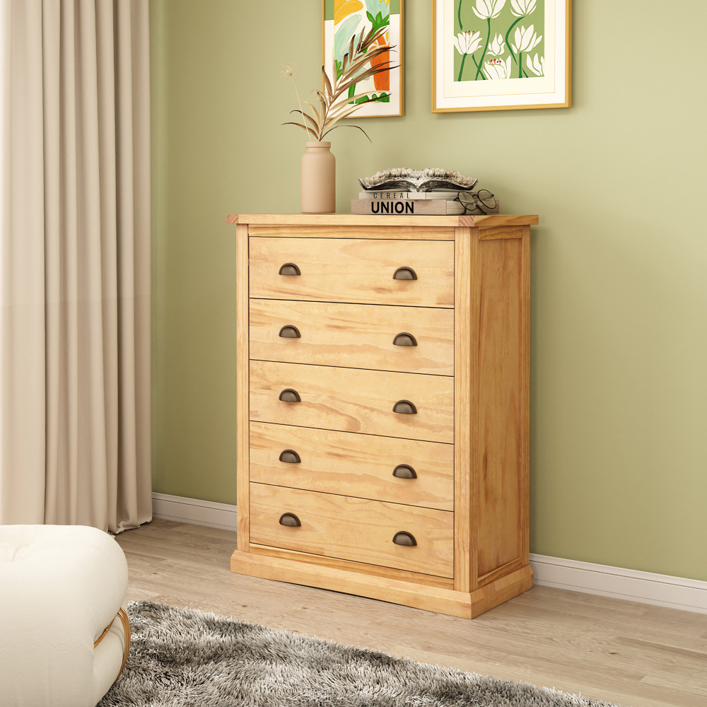 Cabinet Bits Lucca 5 Drawer Brown Brass Cup Handle Chest of Drawers Image 8