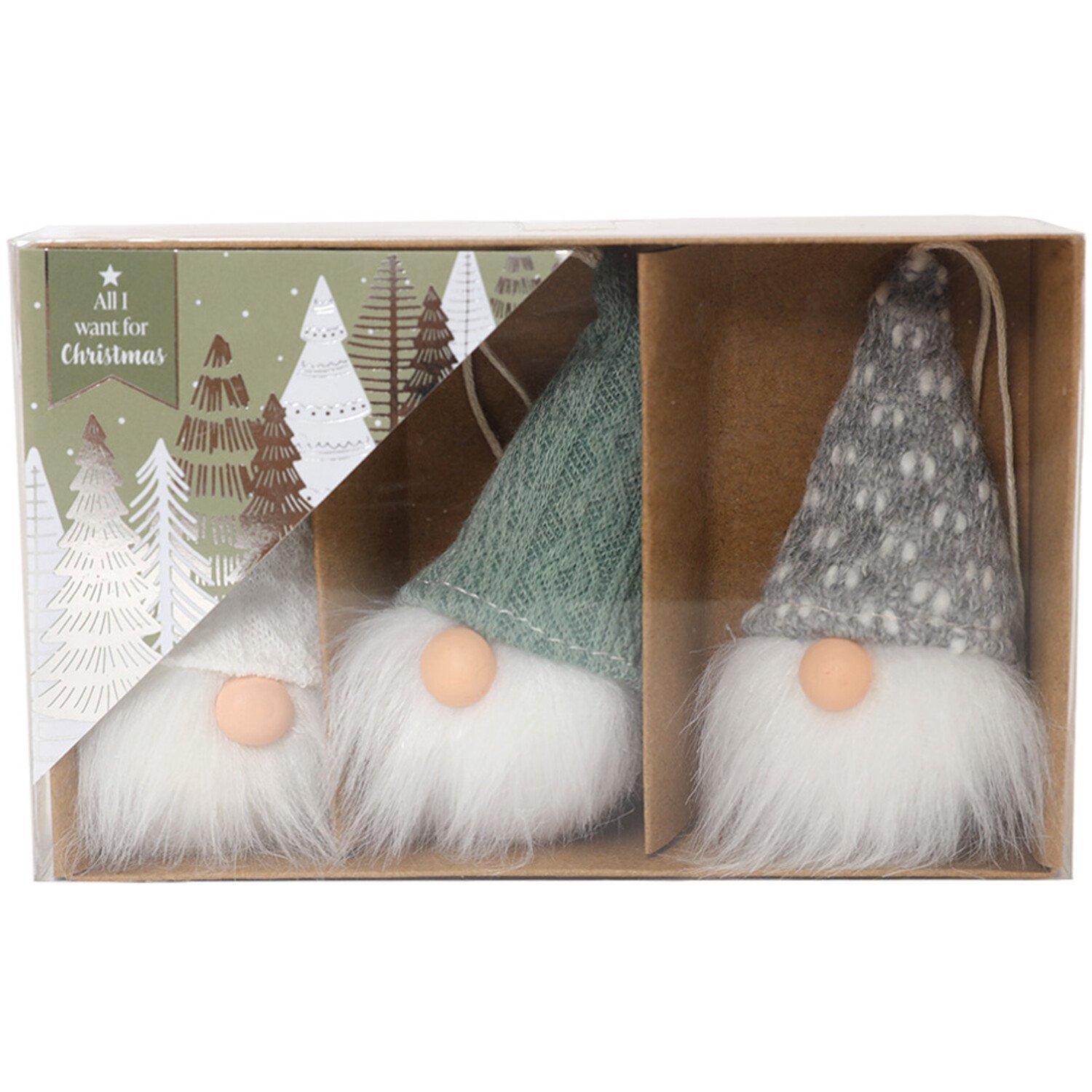 Set of 3 Cosy Gonk Hanging Decoration White and Grey Image 3