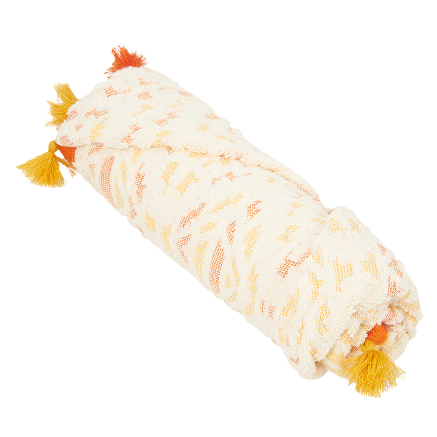 Boho Tassel Hand Towel - White and Orange Image 3