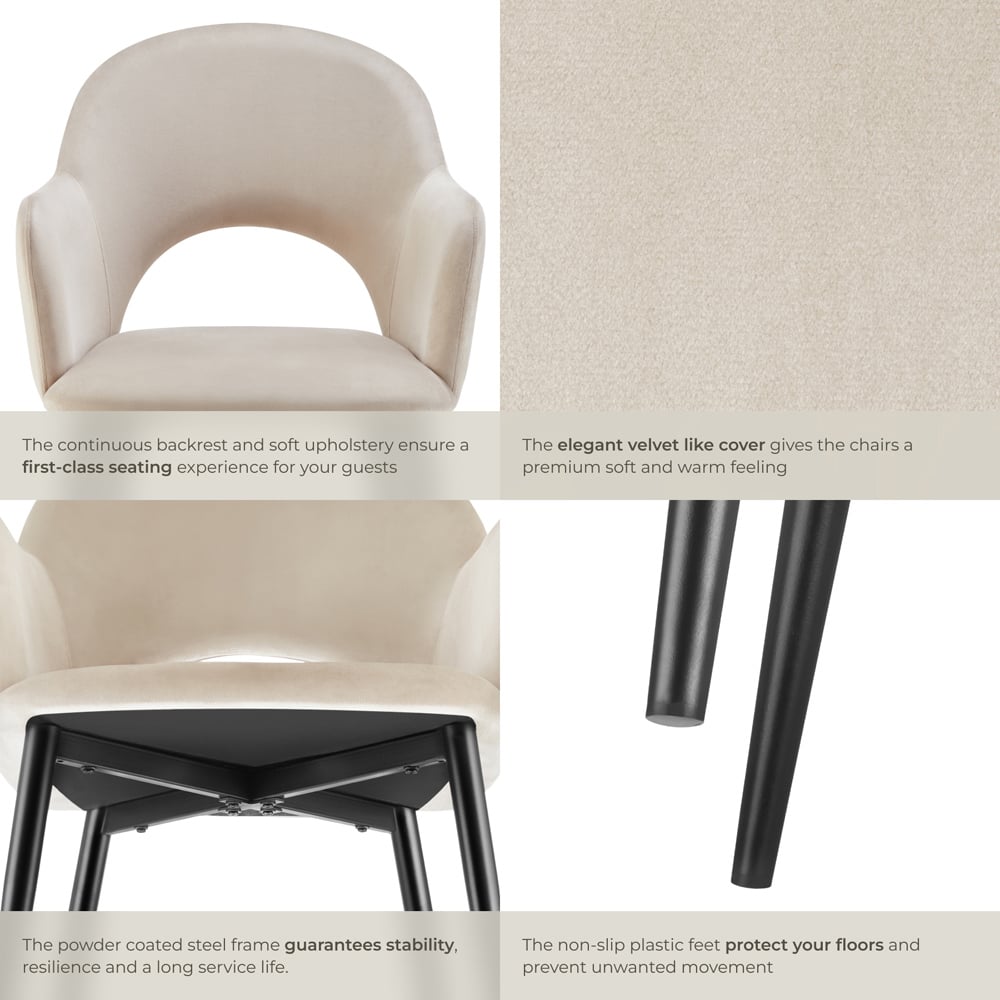 tectake Sasha Set of 4 Cream Velvet Dining Chair Image 5