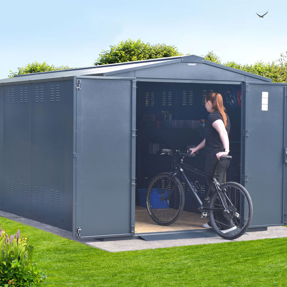 Asgard Gladiator 7 x 18ft Double Door Green High Security Apex Bike Shed Image 2