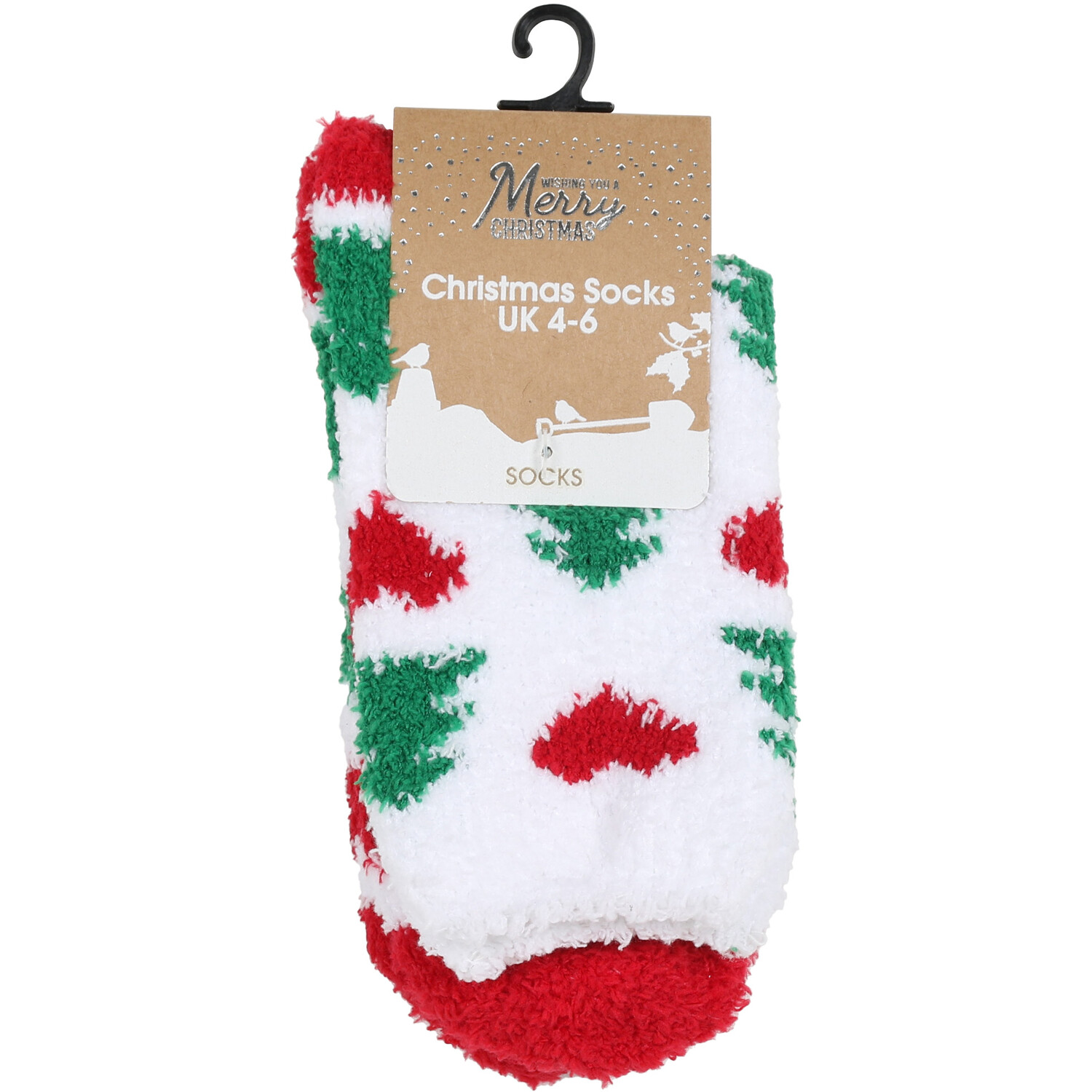 Christmas Womens Fluffy Socks - Red, White and Green Image 3