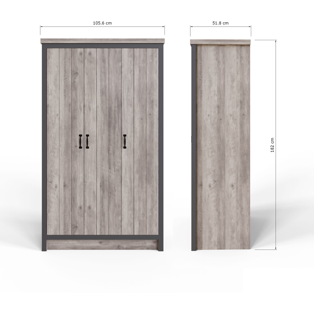 GFW Boston 3 Door Grey Wardrobe Image 9