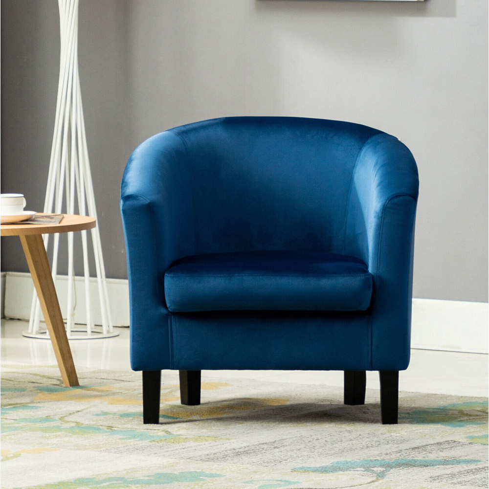 Blue Velvet Fabric Tub Arm Chair Image 2