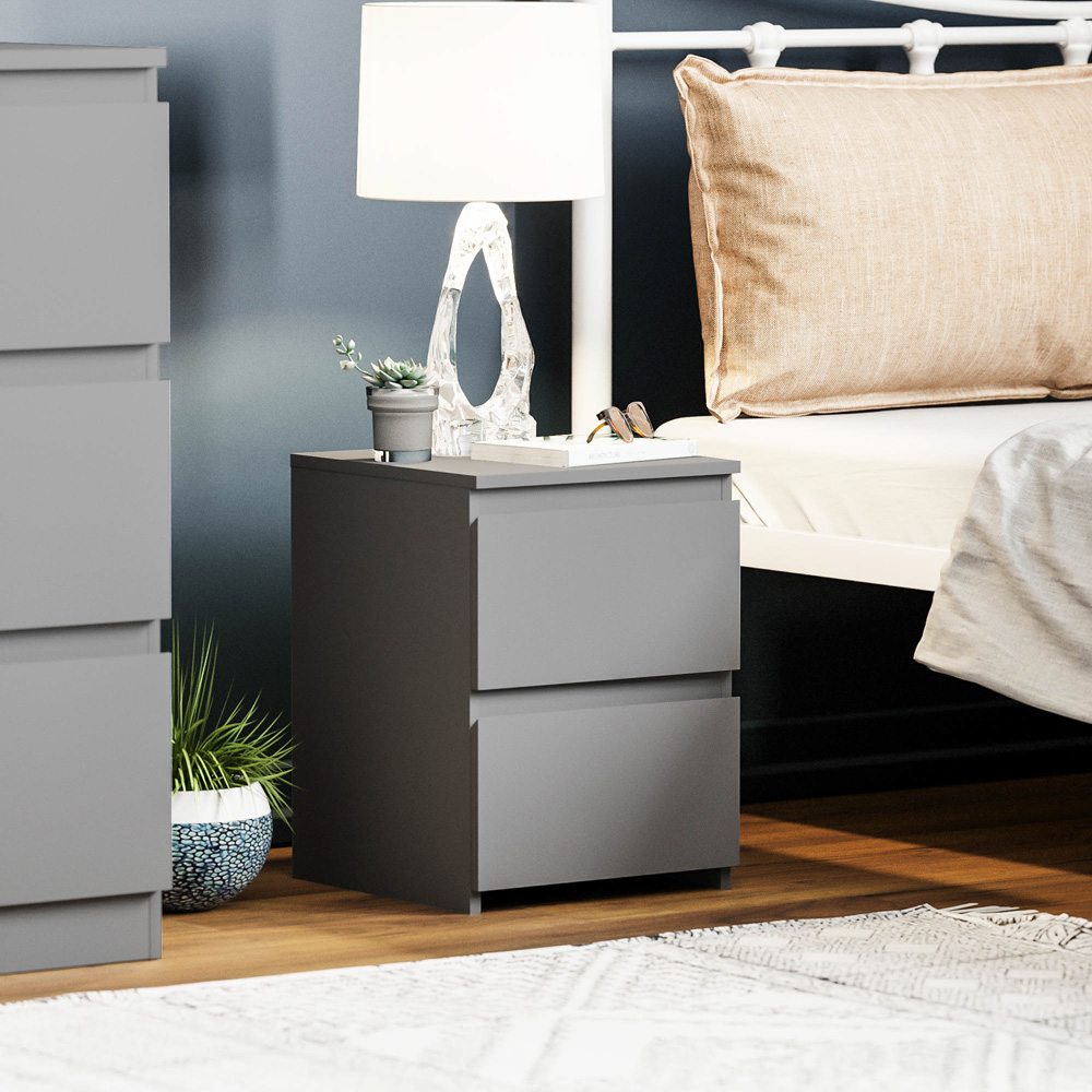 Vida Designs Denver 2 Drawer Grey Bedside Table Image 3