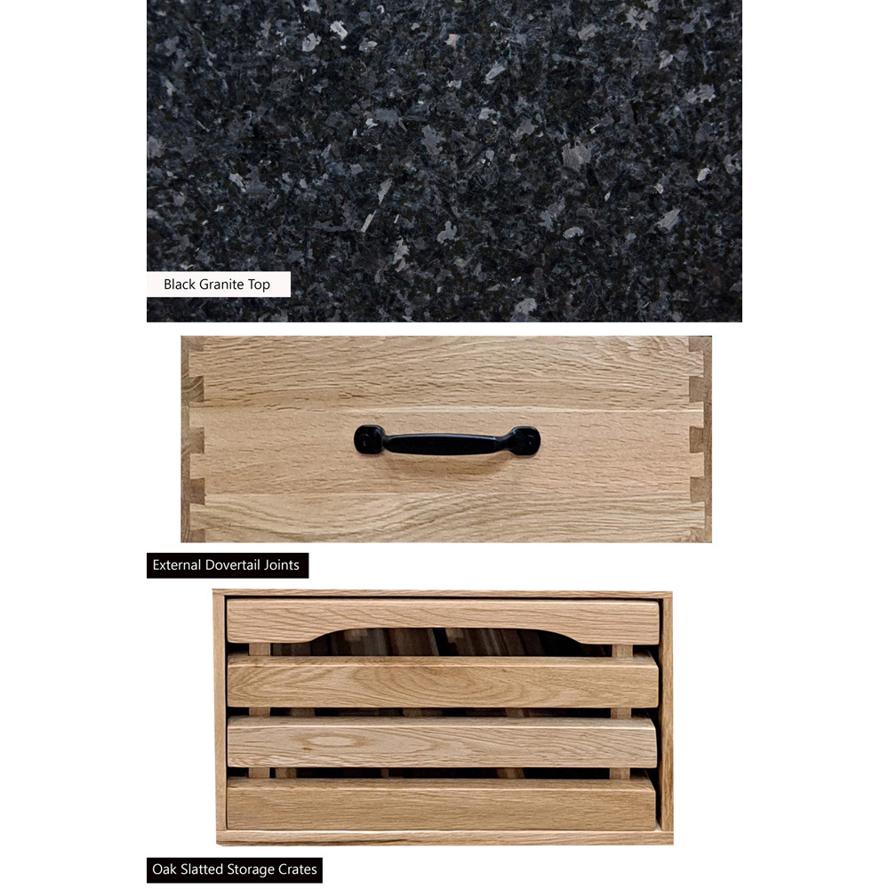 Baumhaus Kitchen Island 3 Drawer 2 Shelf Oak with Black Granite Top Image 3