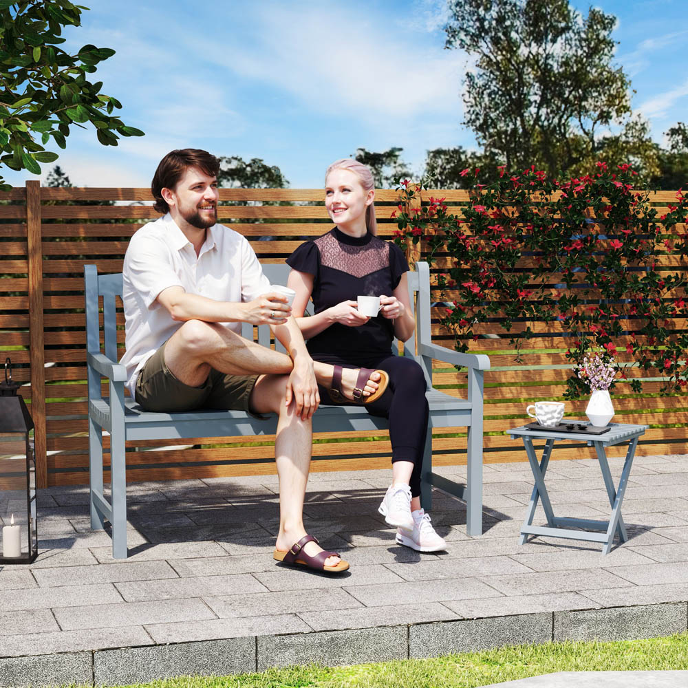 Outsunny 2 Seater Grey Wooden Outdoor Garden Bench Image 5