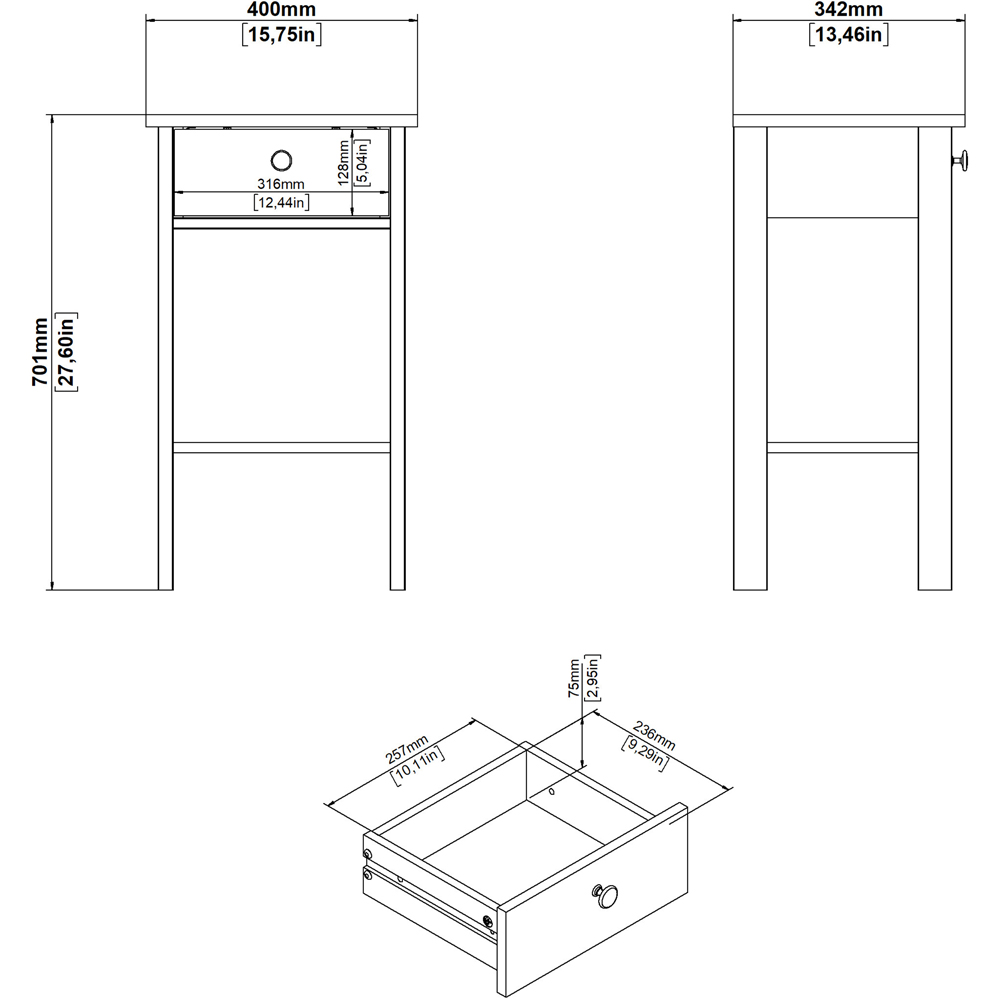 Florence Barcelona Single Drawer Matt Black Bedside Table Image 8